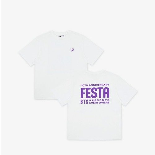 BTS: 10th Anniversary Festa: S/S T-Shirt Logo (White)-8809929935439